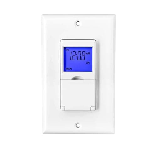 BN-LINK 7-Day Programmable Wall Switch for Lights, Fans & Motors - White (Blue Backlight) — Astronomical with Blue Backlight