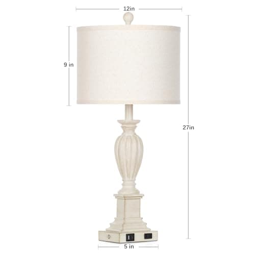 27" Rustic Farmhouse Dimmable Touch Table Lamp Set of 2 with USB Ports