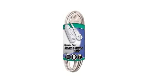 Slimline Flat Plug Extension Cord for Woods, 6Ft, 16 Gauge, 3-Outlet, White