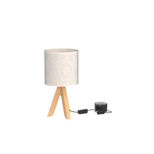 HAITRAL Wooden Tripod Nightstand Lamp with Fabric Shade - 13.4 Inches (Without Bulb)