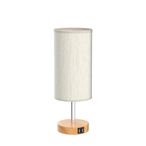 Yarra-Decor Touch-Control Bedside Table Lamp with USB, 3-Way Dimmable, Round Fabric Shade