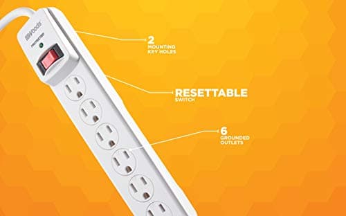 Surge Protector for 900J Protection, 6 Outlets, 3-Foot Cord, White
