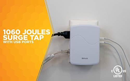 Surge Tap with 3 Grounded Outlets and 4 USB Ports, White