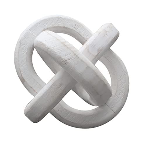 Hand Carved Rustic Brown Wood Knot Decor 3-Link Chain for Coffee Table Tray — White