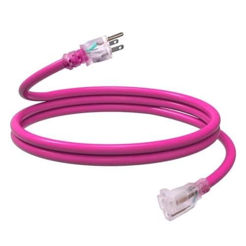 EP 6 Ft Outdoor Extension Cord, Heavy Duty Waterproof Cable, 3 Prong Grounded, Lighted Endpoint, for Lawn & Garden Appli — Pink