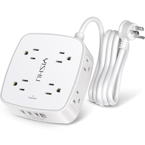 6 Ft Wall-Mount Surge Protector with 8 Outlets & 4 USB Ports, Extender Included, ETL Listed, White
