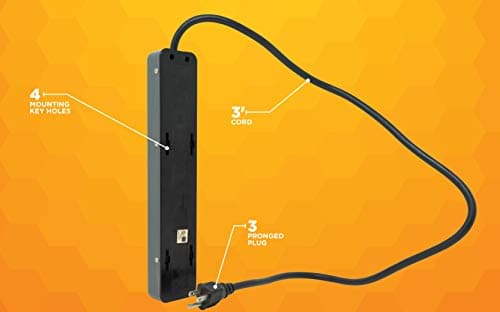 Metal Surge Protector with 6 Outlets and 3' Cord for 900J Protection, One Size, Black