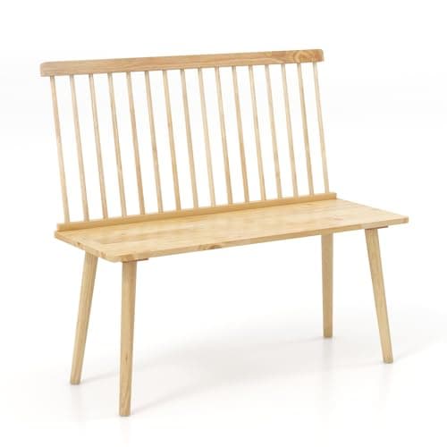 Giantex 2 Seater Windsor Bench with Spindle Back, Anti-Slip Feet, Natural Rubber Wood