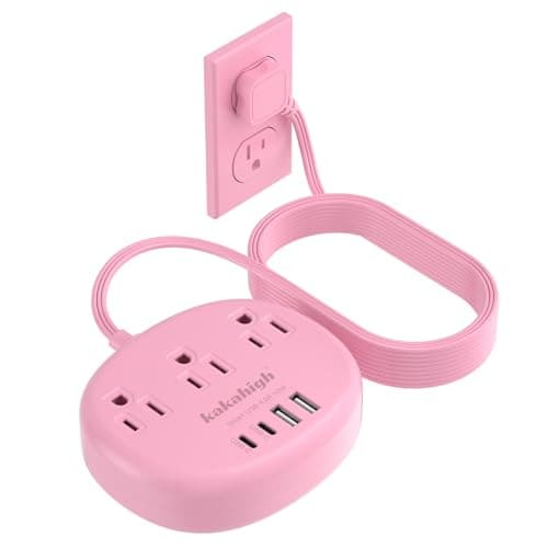 Surge Protected 1625W 5FT Brown Tan Extension Cord with 3AC 4USB — Pink