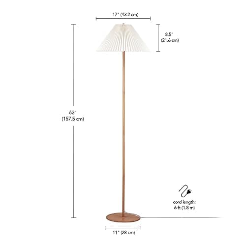 GLOBE Electric 62" Wood Toned Floor Lamp with Pleated Fabric Shade