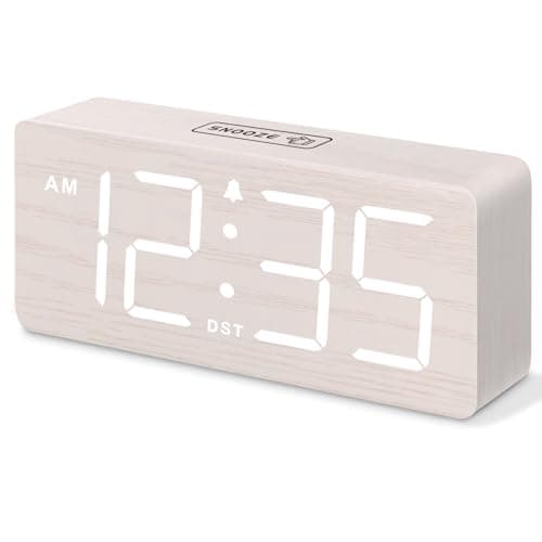 DreamSky Wooden Digital Alarm Clock with Large Numbers & Features — White