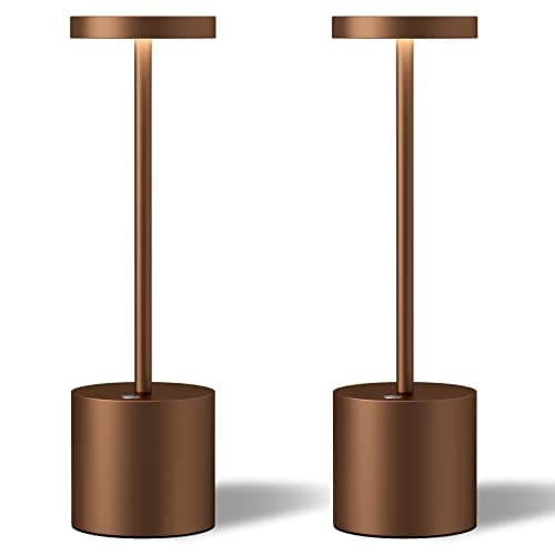LED Cordless Table Lamp Set, Portable 5000mAh Rechargeable, 3 Color Dimming, Outdoor/Indoor — Brown2
