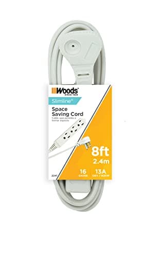 Woods SlimLine 8ft 16 Gauge Right Angle Indoor Extension Cord, White