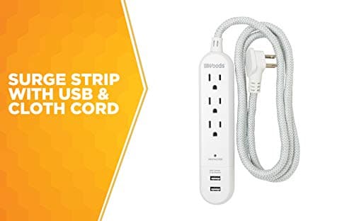 Woods 250 Joules Surge Protector, 3-Outlet, 2.4A USB, White