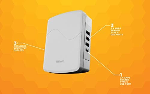 Surge Tap with 3 Grounded Outlets and 4 USB Ports, White