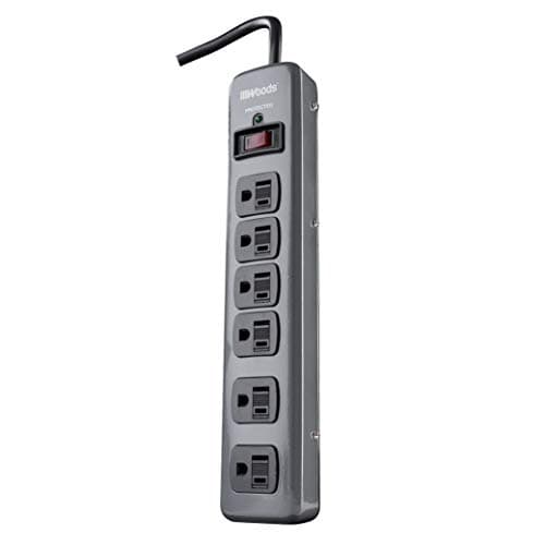 Metal Surge Protector with 6 Outlets and 3' Cord for 900J Protection, One Size, Black