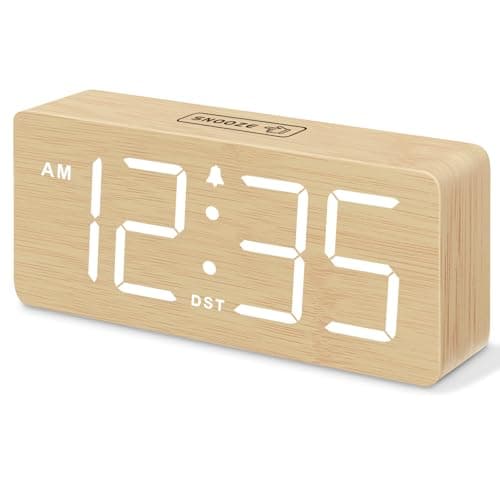 DreamSky Wooden Digital Alarm Clock with Large Numbers & Features — Bamboo-white