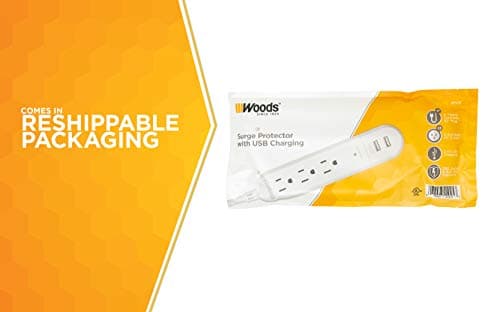 Woods 250 Joules Surge Protector, 3-Outlet, 2.4A USB, White