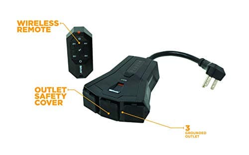 Outdoor Lighting Timer with Remote Control for Countdown, 3 Grounded Outlets, Black (3-Outlet)