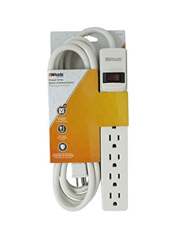 Power Strip with 6 Outlets and Overload Safety Switch, 8 Foot Cord, White
