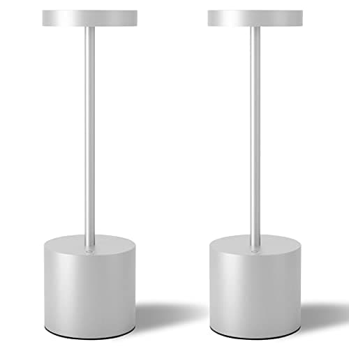 LED Cordless Table Lamp Set, Portable 5000mAh Rechargeable, 3 Color Dimming, Outdoor/Indoor — Silver2