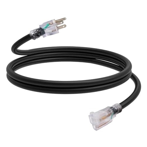 EP 6 Ft Outdoor Extension Cord, Heavy Duty Waterproof Cable, 3 Prong Grounded, Lighted Endpoint, for Lawn & Garden Appli — Black