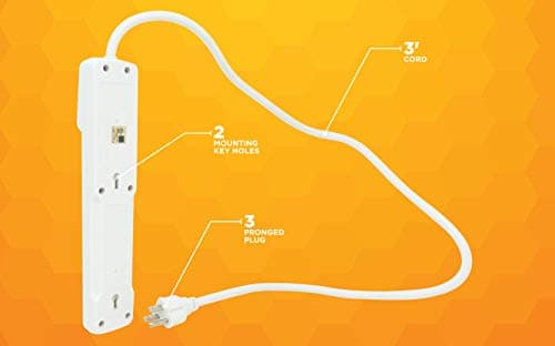 Surge Protector for 900J Protection, 6 Outlets, 3-Foot Cord, White