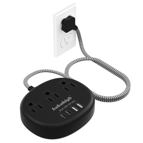 Surge Protected 1625W 5FT Brown Tan Extension Cord with 3AC 4USB — Black