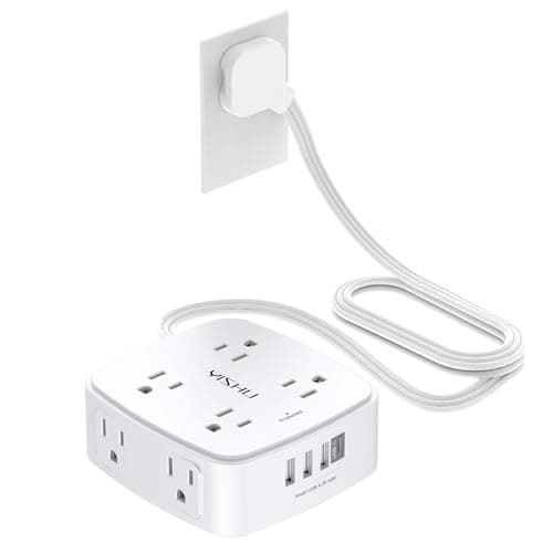 6 Ft Wall-Mount Surge Protector with 8 Outlets & 4 USB Ports, Extender Included, ETL Listed, White — White