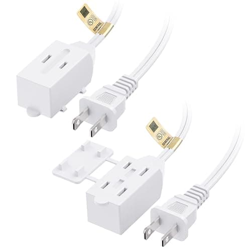 Cable Matters 2-Pack 16 AWG 2 Prong Extension Cord, 6 ft, 13A 3-Outlet, Tamper Guard, White