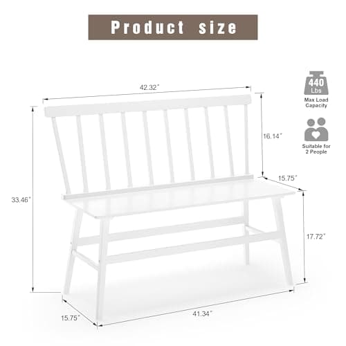 Farmhouse White Dining Bench with Spindle Back for Foyer Balcony