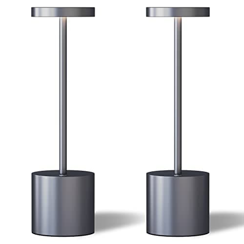 LED Cordless Table Lamp Set, Portable 5000mAh Rechargeable, 3 Color Dimming, Outdoor/Indoor — Grey2