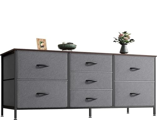 7-Drawer Dresser & 43-55 TV Stand, Wide Fabric Chest, Charcoal Grain — Dark Grey