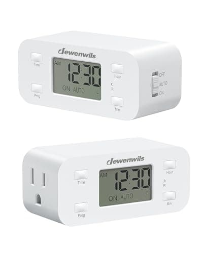 24 Hour Programmable Timers for Outlets & Lights, 2-Pack DEWENWILS, 125V 15A 1000W, 3-Prong Plug