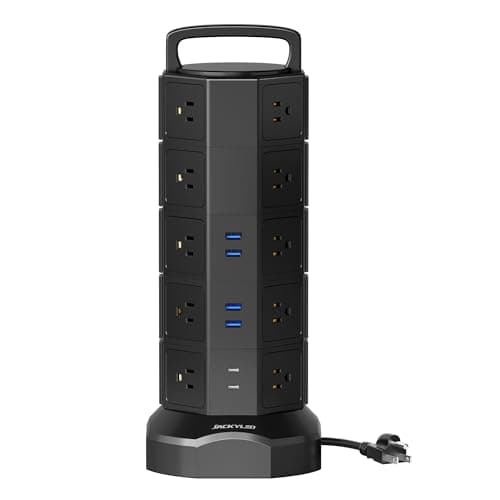 JACKYLED 1050J Surge Protector Tower, 20 AC Outlets, 6 USB Ports, Black Walnut — Black