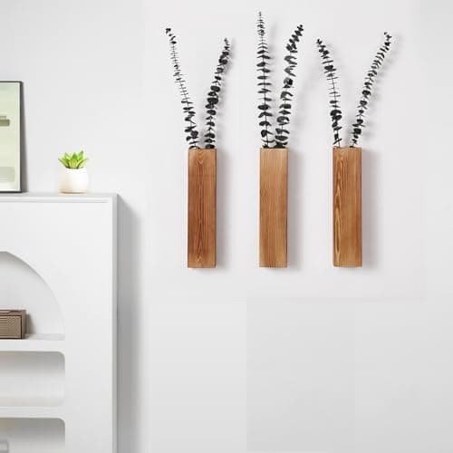 3-Pack Slim Wood Wall Planters for Artificial Plants & Dried Flowers