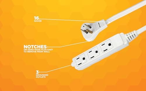 Slimline 2232 Angled Flat Plug Extension Cord, Space Saving Design, 3 Grounded Outlets