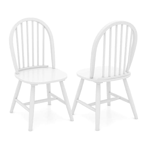 Safeplus Oak Dining Chairs Set of 6, Spindle Back for Farmhouse Kitchen — White