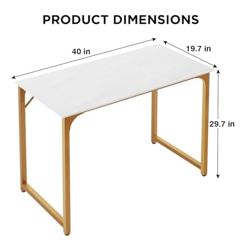 Modern Home Office Gaming Desk for Small Spaces, White Gold