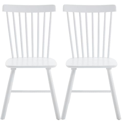 Windsor Set of 2 French Country Side Chairs, Oak Walnut Finish for Home — White