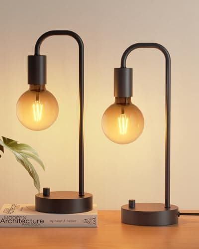 ONEWISH Fully Dimmable Warm Bedside Lamps for Kids Reading (2700K Bulb Included) — Black 2 packs
