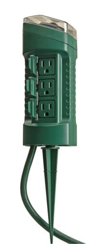 Outdoor Plug-in Yard Stake Timer with Photocell, Dusk-To-Dawn, 3-Outlet, Green — 6-Outlet