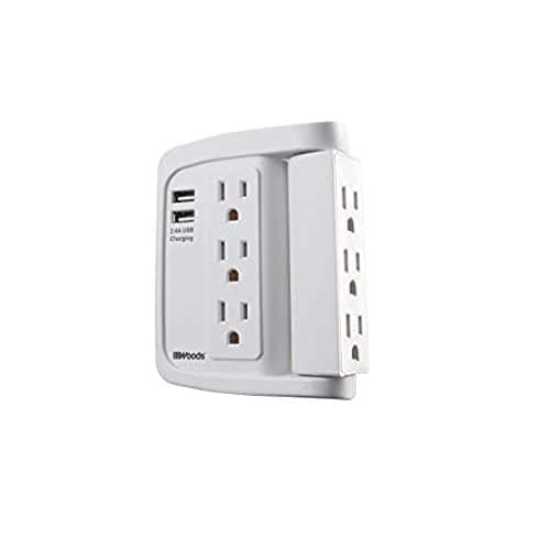 Compact Power Adapter Surge Protector with 6 Outlets for Homes — 6 Outlets with 2 USB Ports