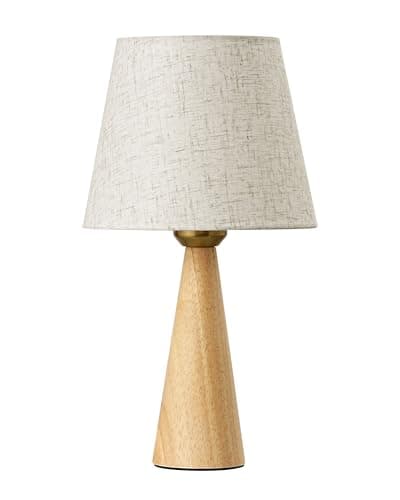 EDISHINE 13.58" Small Table Lamp, Beige Linen Shade, Dark Rosewood Base, Nursery Bedroom Lamp — Light Wood Color