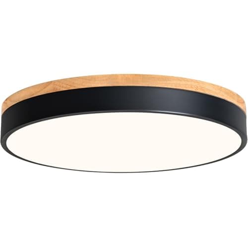 Minimalist Black 15.7" Dimmable LED Oak Flush Mount Ceiling Light