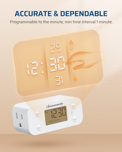 24 Hour Programmable Timers for Outlets & Lights, 2-Pack DEWENWILS, 125V 15A 1000W, 3-Prong Plug