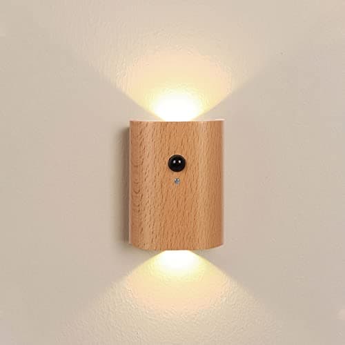 LANDGOO White Ash Wood Motion Sensor Step Light Rechargeable LED Indoor Wall Lamp