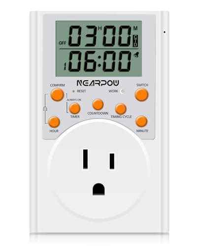 Nearpow Programmable Digital Timer Switch, 15A/1800W, Infinite Cycle — Orange