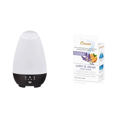 HealthSmart Cool Mist Humidifier & Aromatherapy Diffuser, 150ML Tank, Wood Grain Brown — White+ Lavender Orange