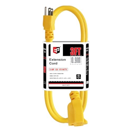 6ft Outdoor Heavy Duty Extension Cord, 15 AMP, SJTW, 3 Prong Grounded, Yellow — Yellow